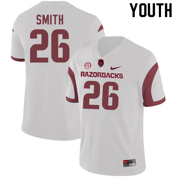 Youth #26 Micahh Smith Arkansas Razorbacks College Football Jerseys Sale-White - Click Image to Close